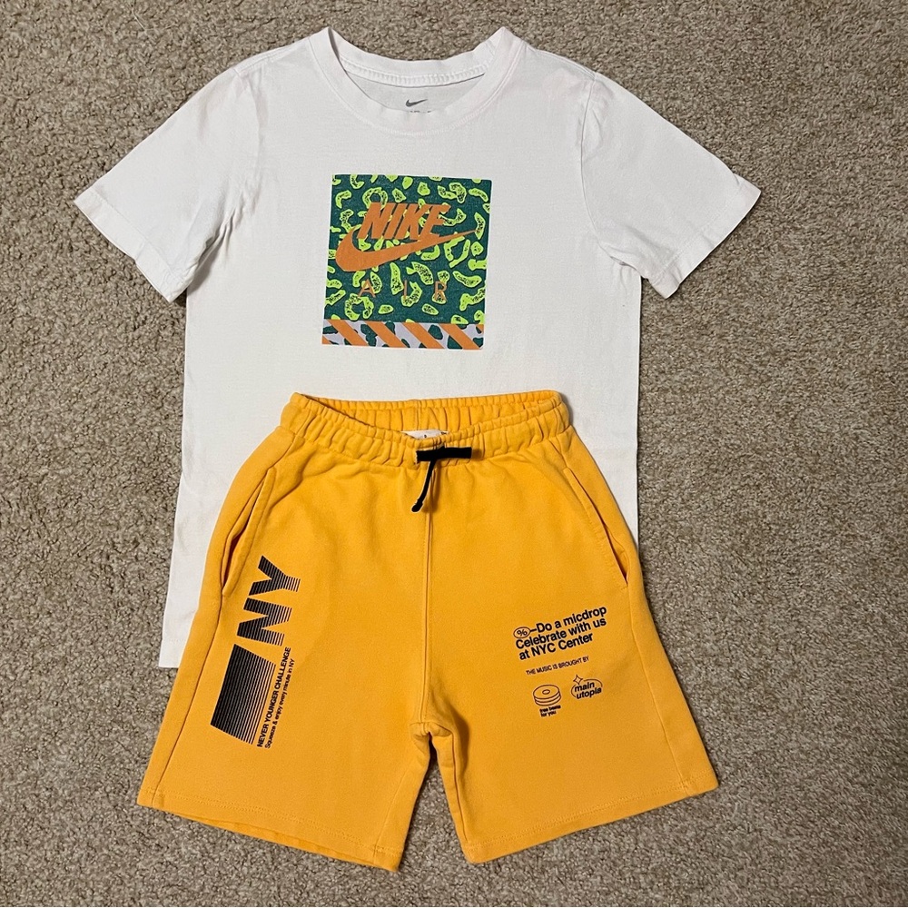 Nike White Tee and Zara Orange Shorts Set